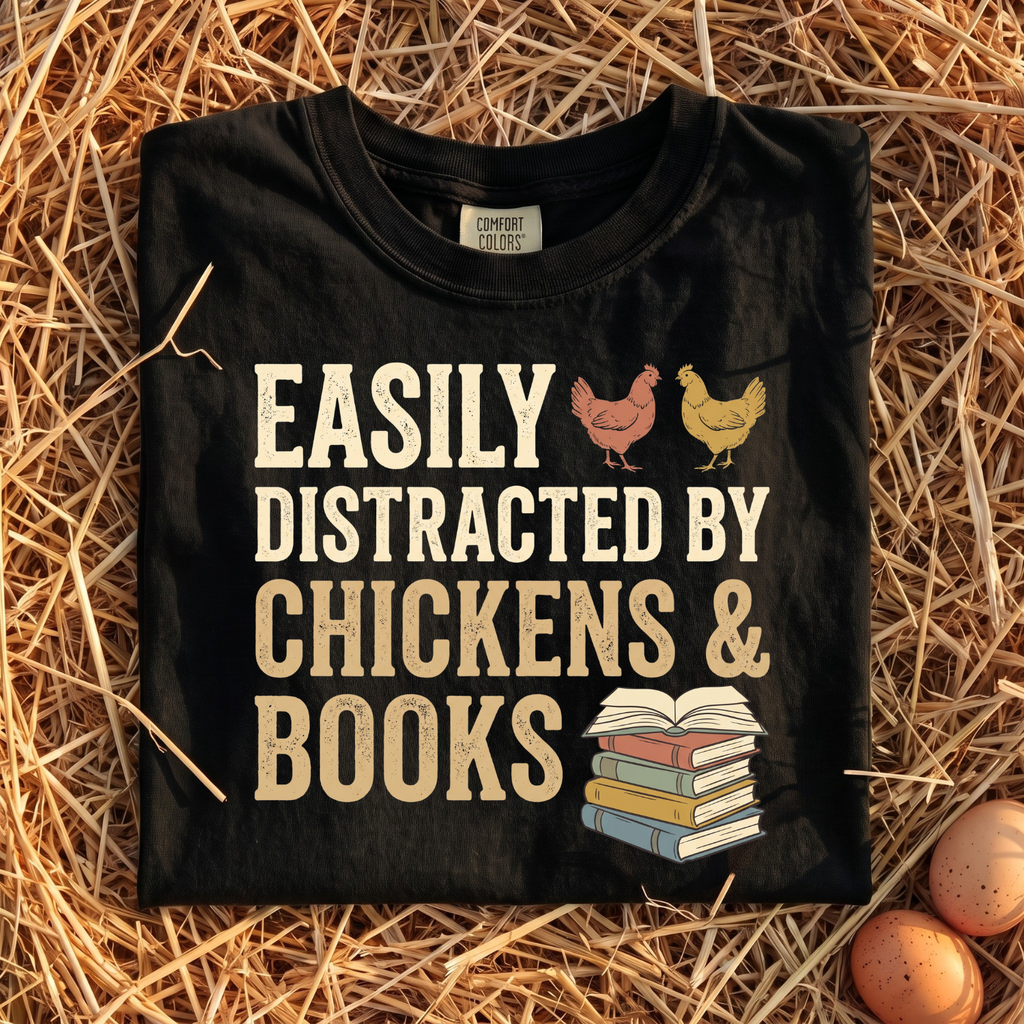 Easily Distracted By Chickens & Books T-Shirt