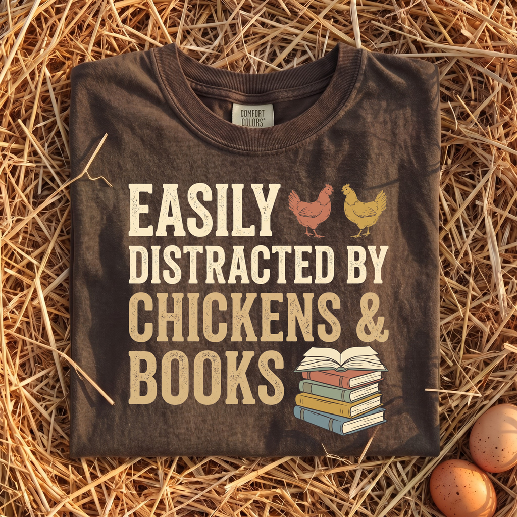 Easily Distracted By Chickens & Books T-Shirt