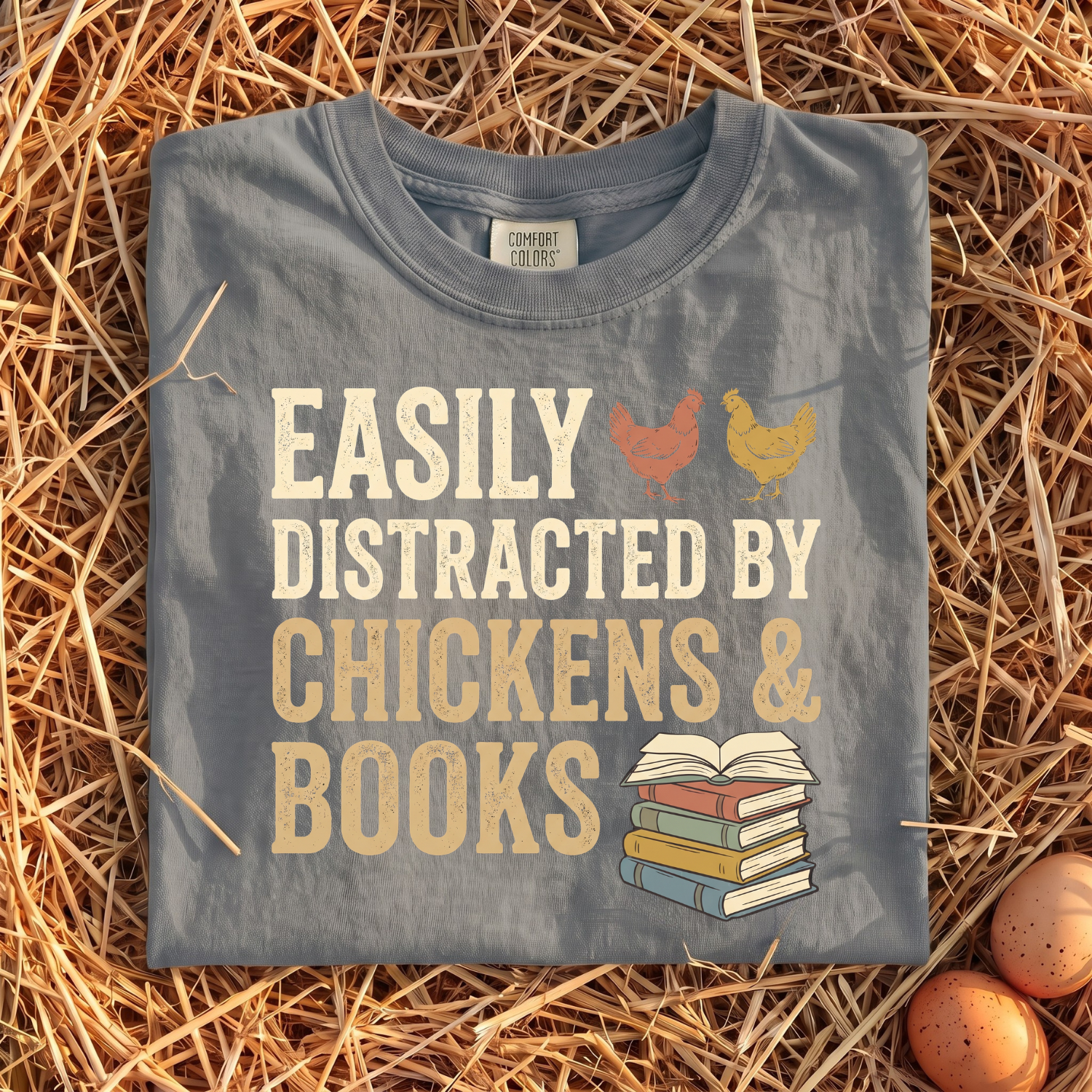 Easily Distracted By Chickens & Books T-Shirt