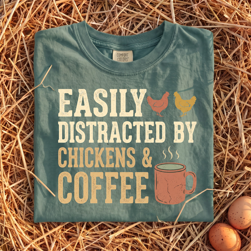Easily Distracted By Chickens & Coffee T-Shirt