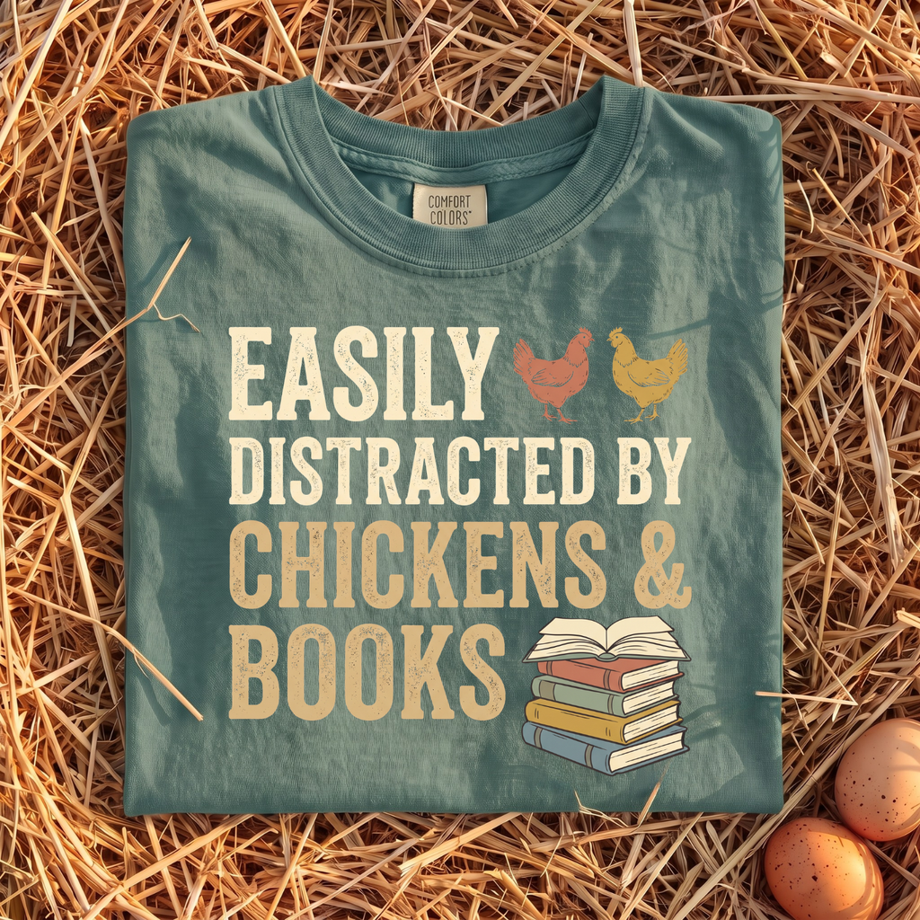 Easily Distracted By Chickens & Books T-Shirt