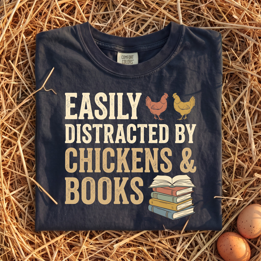 Easily Distracted By Chickens & Books T-Shirt