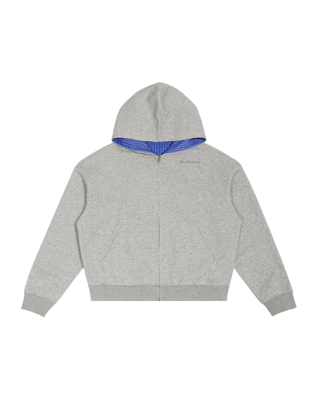 Contrast Plaid Boxy Zip Hoodie