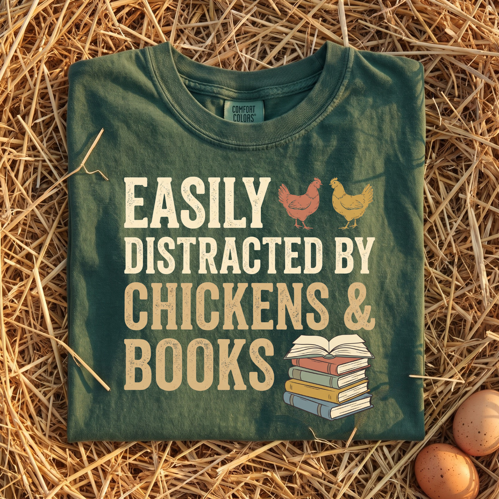 Easily Distracted By Chickens & Books T-Shirt
