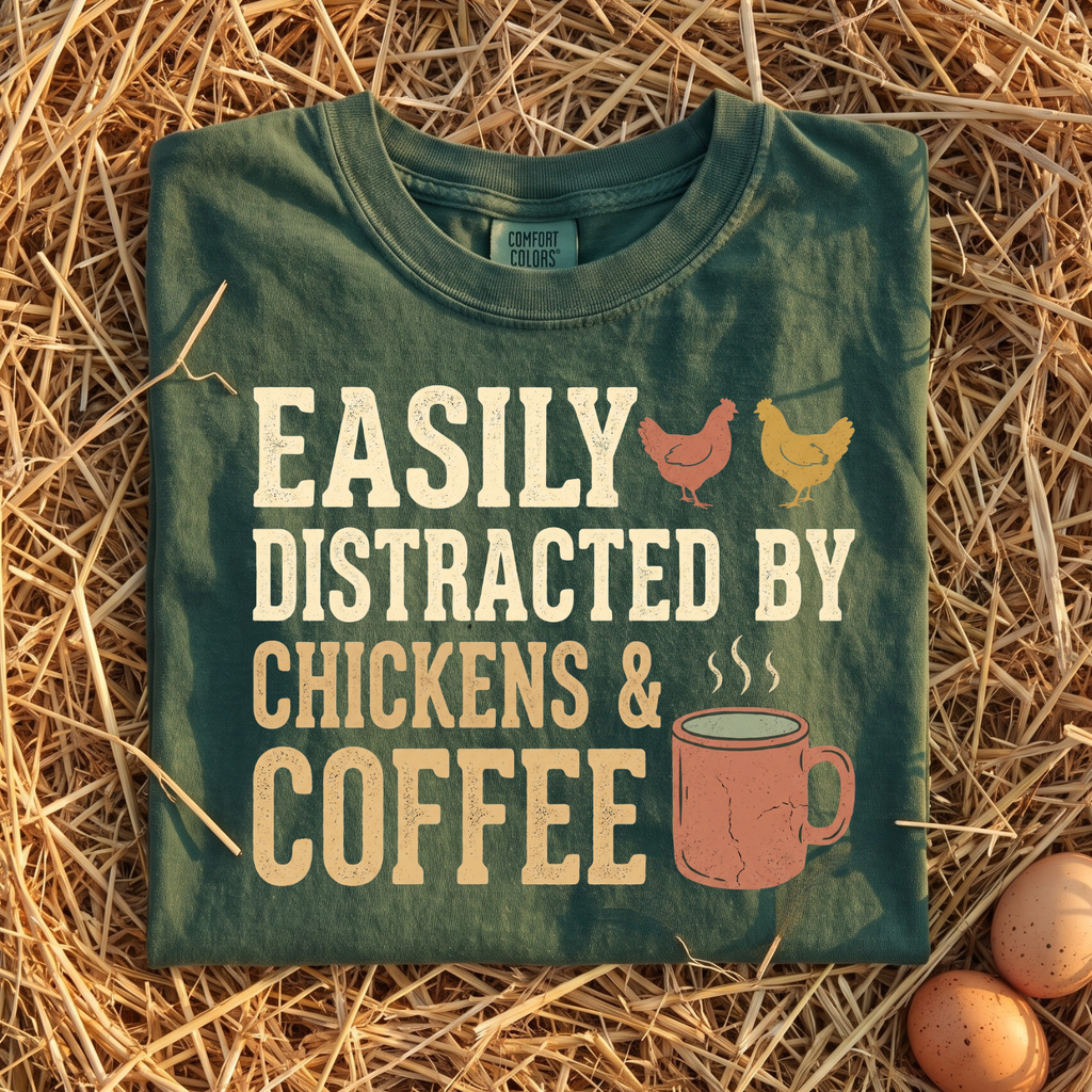 Easily Distracted By Chickens & Coffee T-Shirt
