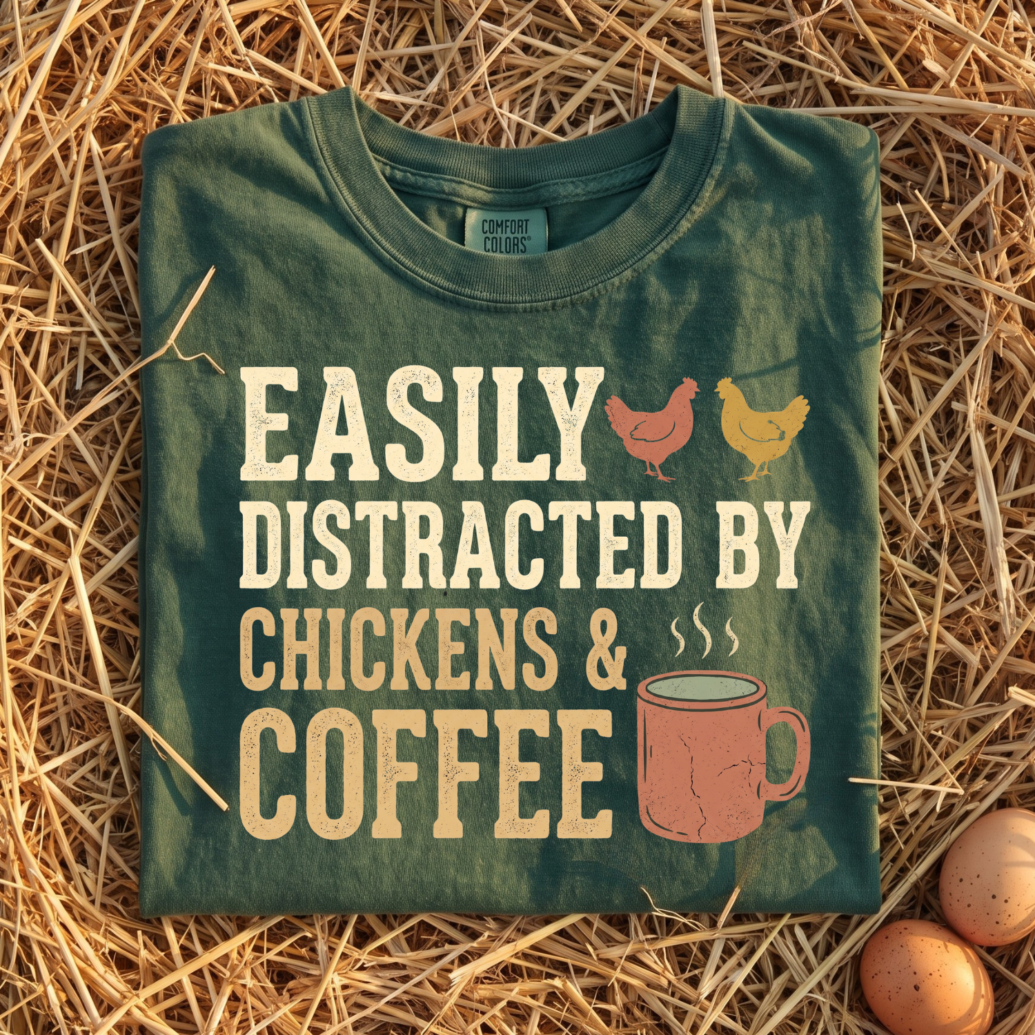 Easily Distracted By Chickens & Coffee T-Shirt